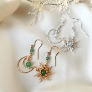 Crystal Sun and Moon Earrings, Dangle Earrings, Wire Wrap Crystal Earrings image 17