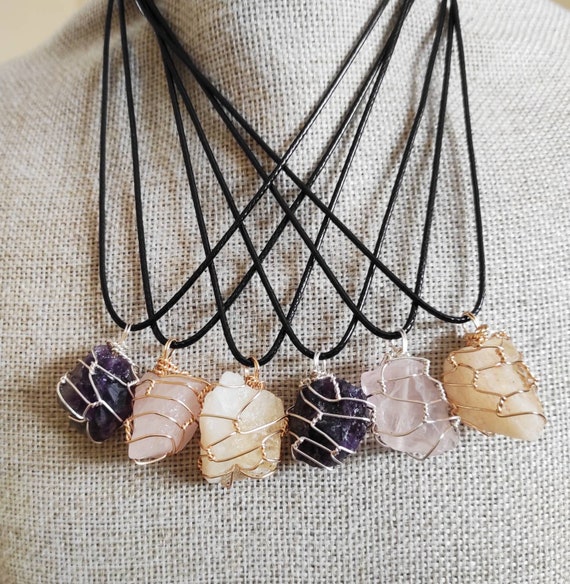 Buy Healing Crystal Necklace, Raw Crystal Necklace, Wire Wrapped Gemstone  Necklace, Large Gemstone Necklace, Crystal Black Cord Necklace Online in  India - Etsy