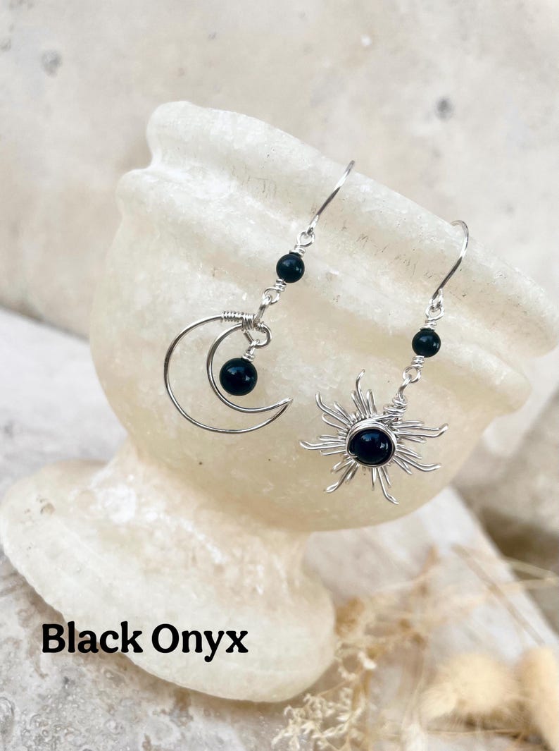 Crystal Sun and Moon Earrings, Dangle Earrings, Wire Wrap Crystal Earrings image 8