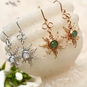 Sun Crystal Earrings, Gold/ Silver Dangle Earrings,  Wire Wrap Crystal Earrings, Gift for Women
