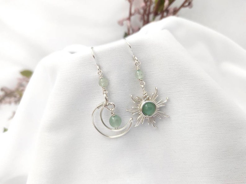 Crystal Sun and Moon Earrings, Dangle Earrings, Wire Wrap Crystal Earrings zdjęcie 8