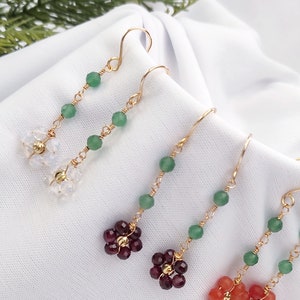 Floral Dangle Earrings, Colorful Crystal Earrings, Dainty Jewelry, Gift for Her , Hypoallergenic Earrings