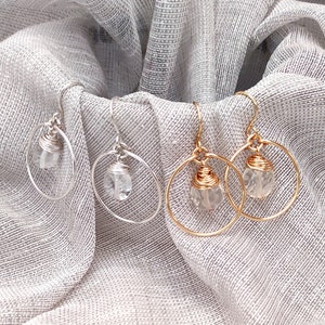 Round Hoop Crystal Earrings, Dangle Earrings, Gold and Silver Wire Wrap Crystal Earrings, Hypoallergenic Earrings