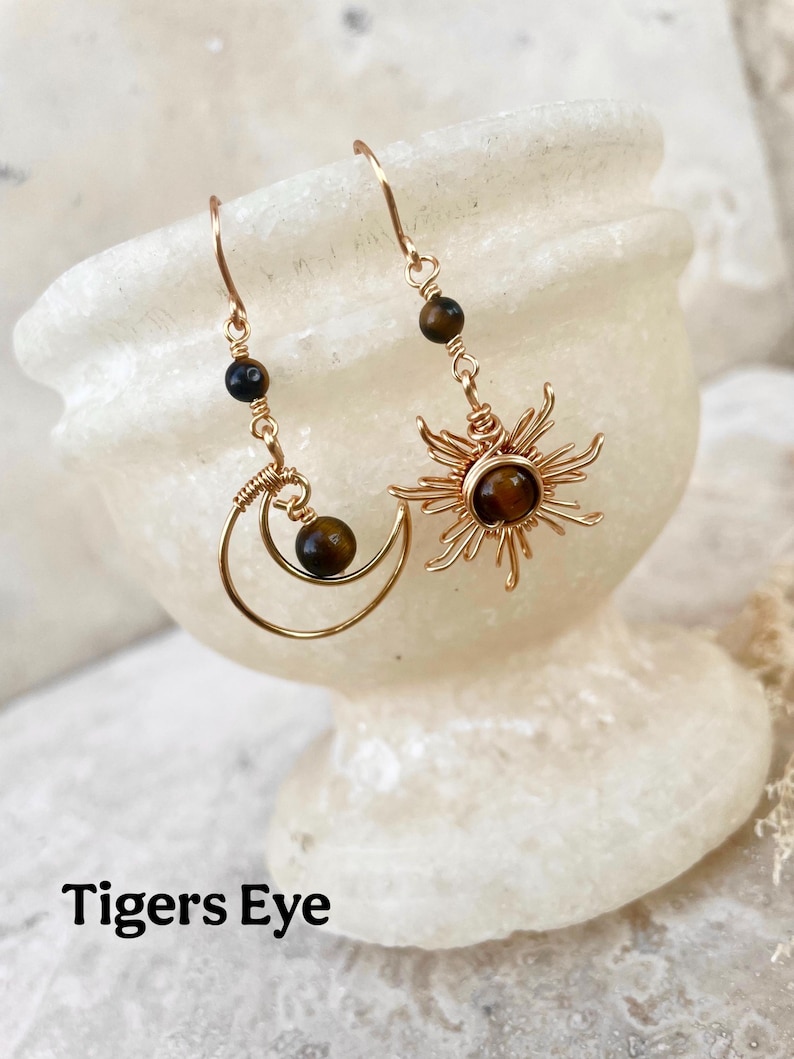 Crystal Sun and Moon Earrings, Dangle Earrings, Wire Wrap Crystal Earrings image 9