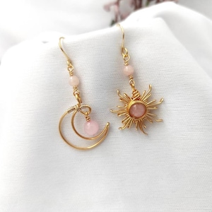 Crystal Sun and Moon Earrings, Dangle Earrings, Wire Wrap Crystal Earrings zdjęcie 10