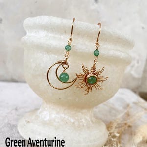 Crystal Sun and Moon Earrings, Dangle Earrings, Wire Wrap Crystal Earrings image 7
