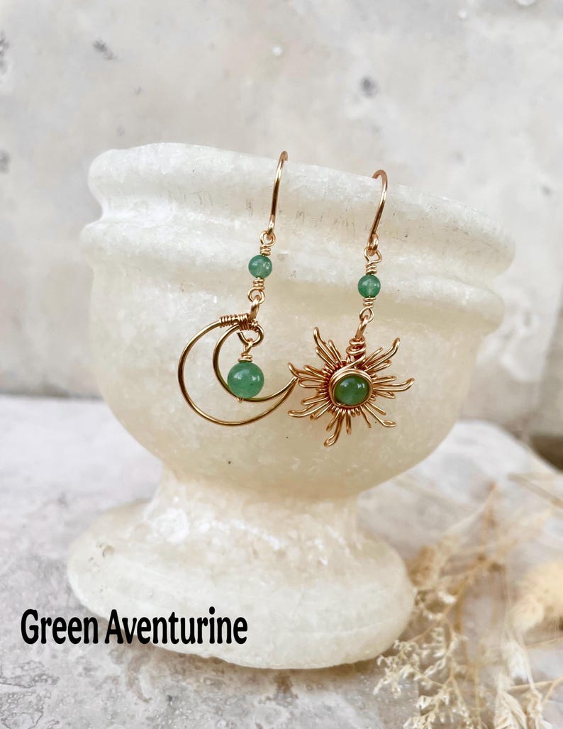 Crystal Sun and Moon Earrings, Dangle Earrings, Wire Wrap Crystal Earrings image 7