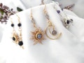 Crystal Sun and Moon Earrings, Dangle Earrings, Wire Wrap Crystal Earrings product logo