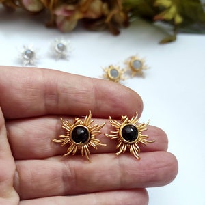 Gold and Silver Sun Stud Earrings, Wire Wrap Crystal Earrings, Crystal Sun Earrings, Hypoallergenic Stud Earrings, Gift for Her