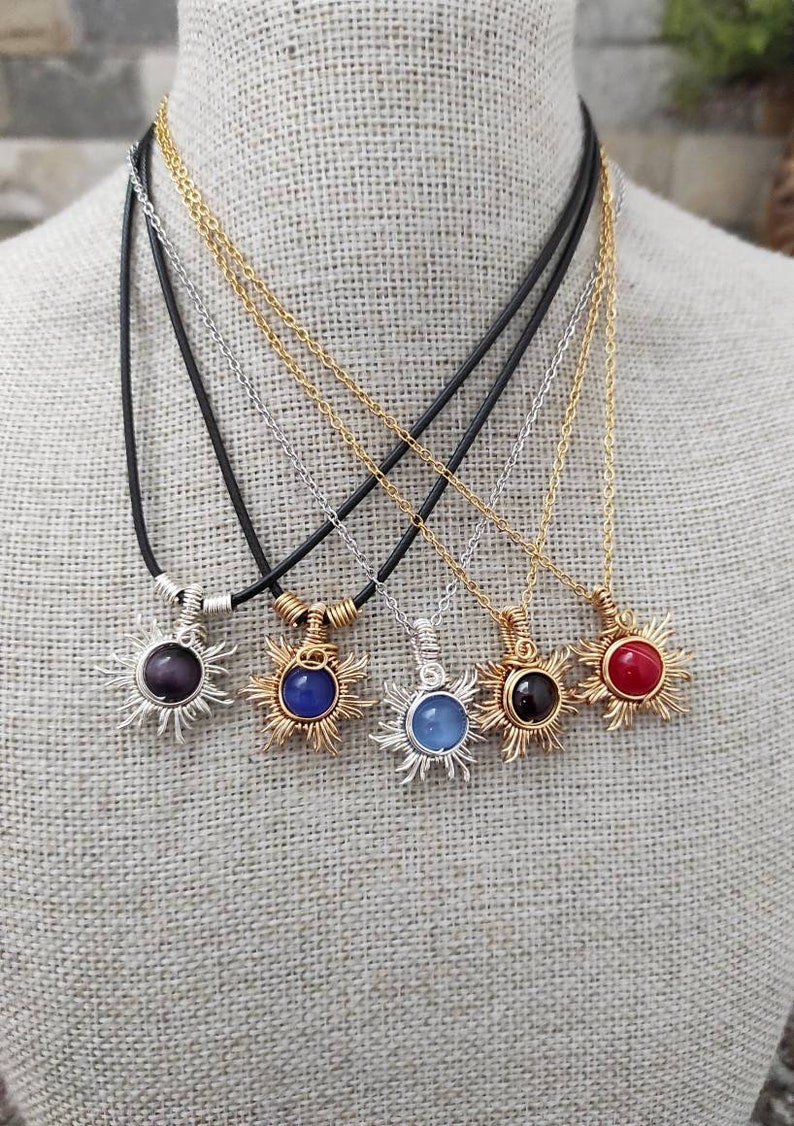 Sun Necklace Wire Wrapped Crystal Necklace Gold Stainless Etsy