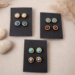 Elige dos pares de pendientes de botón, pendientes de botón de oro y plata, pendientes de cristal con engaste de alambre, pendientes de botón hipoalergénicos, regalo para ella.