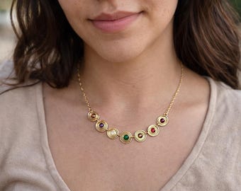 Gold/ Silver Chakra Stone Necklace ,Seven Chakra Spiral Charm Necklace, Boho Rustic Necklace, Gift for her, Christmas Gift