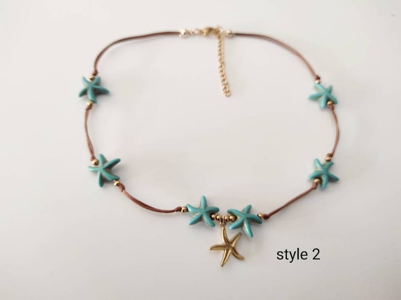 Turquoise Sea Star Shell Choker, Beaded Choker, Beach Necklace with Charm ,Boho Necklace image 4