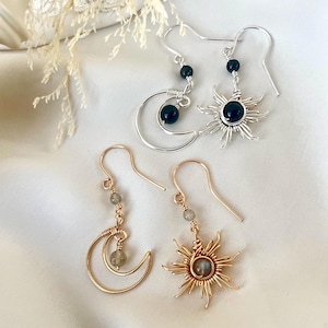 Crystal Sun and Moon Earrings, Dangle Earrings, Wire Wrap Crystal Earrings image 16