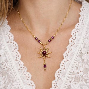 Celestial Gold or Silver Crystal  Necklace, Wire Wrapped Crystal Sun Pendant Bohemian Necklace Gift for Her