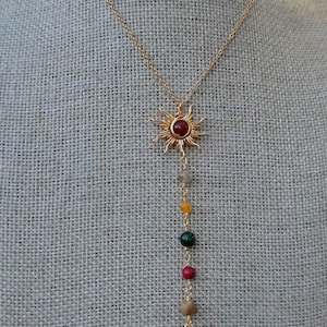 Solar System Necklace, Y Necklace ,Wire Wrapped Crystal Necklace, Gold Stainless Steel Necklace, Long Necklace image 4