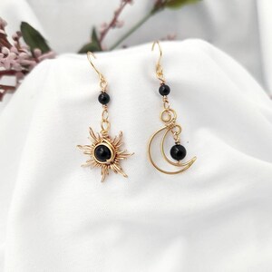 Crystal Sun and Moon Earrings Dangle Earrings Wire Wrap - Etsy