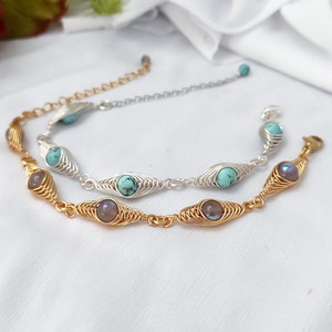 Helling Crystal Bracelet, Wire Wrap Gemstone Bracelet for Women, Adjustable Bracelet, Gift for Her image 2