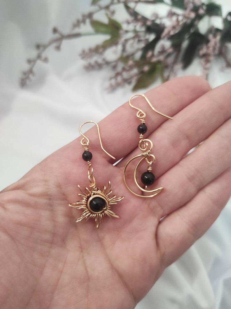 Crystal Sun and Moon Earrings Dangle Earrings Wire Wrap Etsy