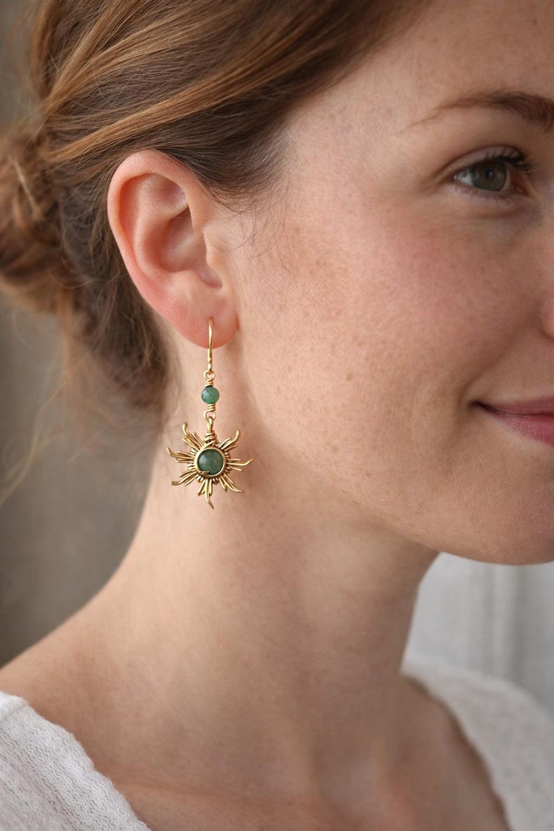 Crystal Sun and Moon Earrings, Dangle Earrings, Wire Wrap Crystal Earrings image 13