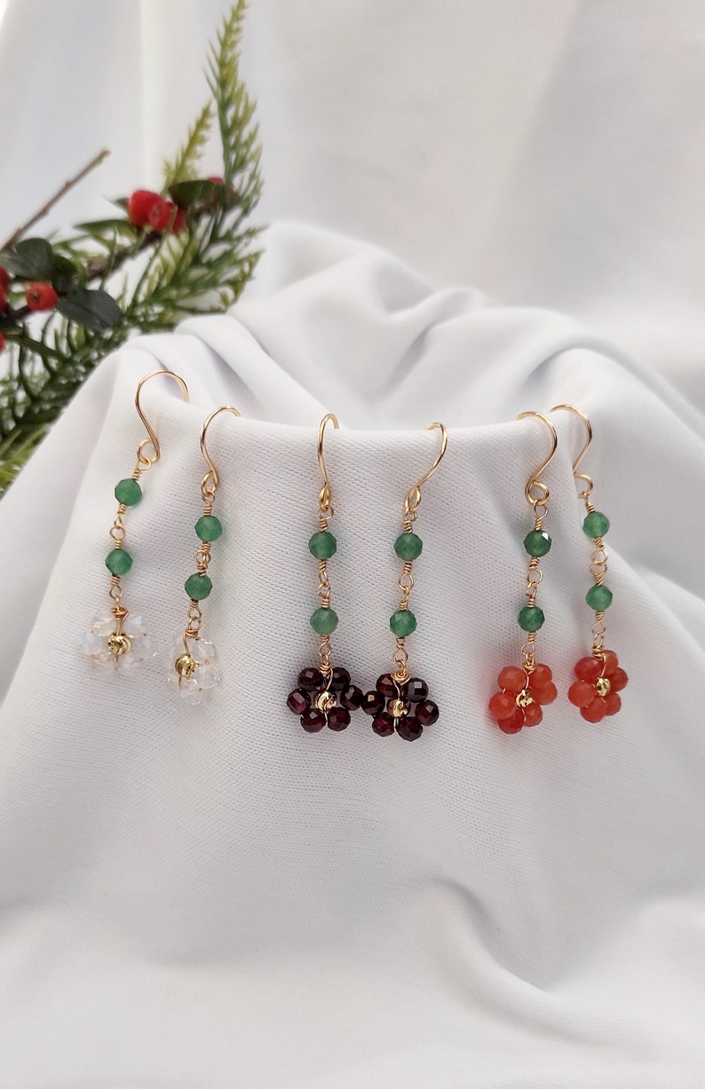 Floral Dangle Earrings, Colorful Crystal Earrings, Dainty Jewelry, Gift for Her , Hypoallergenic Earrings image 2