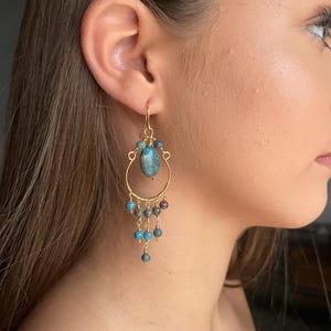 Long Dangle Earrings , Bohemian Large Earrings, Wire Wrap Crystal Earrings, Hypoallergenic Earrings