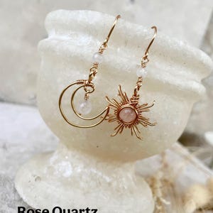Crystal Sun and Moon Earrings, Dangle Earrings, Wire Wrap Crystal Earrings image 10
