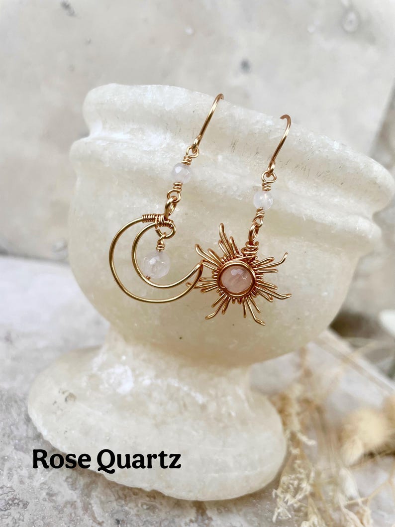 Crystal Sun and Moon Earrings, Dangle Earrings, Wire Wrap Crystal Earrings image 10