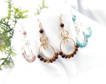 Dangle Crystal Earrings,  Gold & Silver Plated Statement Earrings, Hypoallergenic Wire Wrapped Crystals Earrings, Boho Earrings