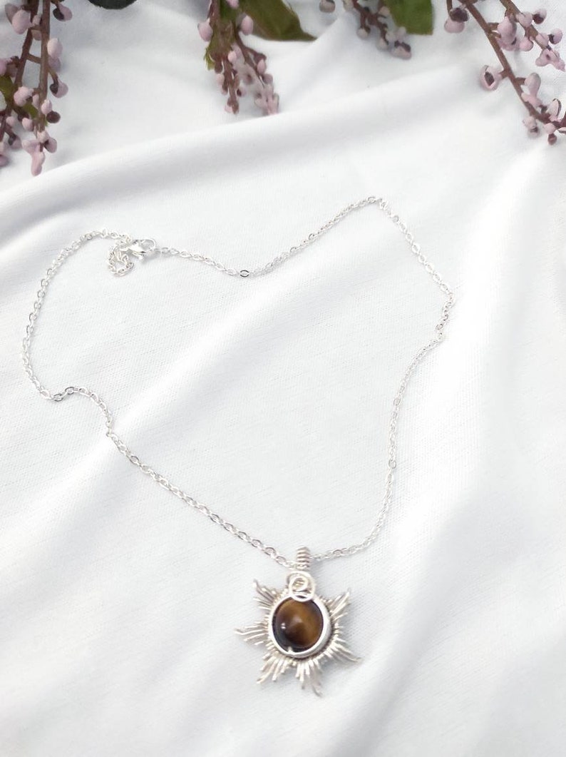 Sun Necklace Wire Wrapped Crystal Necklace Gold Stainless Etsy