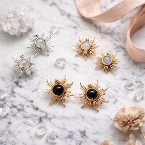Gold and Silver Sun Stud Earrings, Wire Wrap Crystal Earrings, Crystal Sun Earrings, Hypoallergenic Stud Earrings, Gift for Her