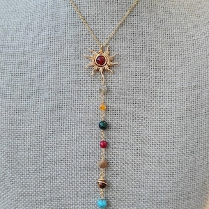 Zonnestelsel ketting, Y ketting, Wire Wrapped Crystal ketting, gouden roestvrijstalen ketting, lange ketting afbeelding 6