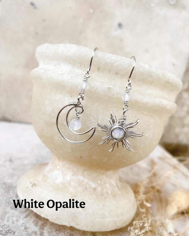 Crystal Sun and Moon Earrings, Dangle Earrings, Wire Wrap Crystal Earrings image 12