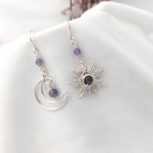 Crystal Sun and Moon Earrings, Dangle Earrings, Wire Wrap Crystal Earrings zdjęcie 9