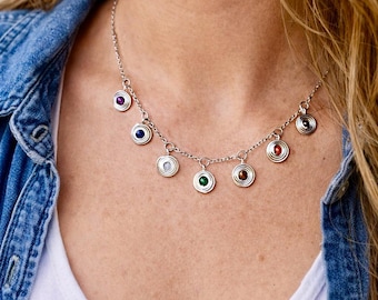 Spiral Charm Seven Chakra Crystal Necklace, Wire Wrapped Spiritual Jewelry Gift for Women