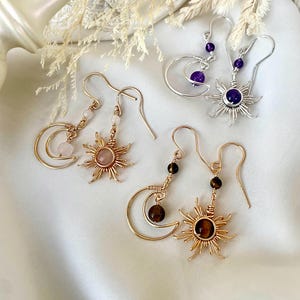 Crystal Sun and Moon Earrings, Dangle Earrings, Wire Wrap Crystal Earrings image 15