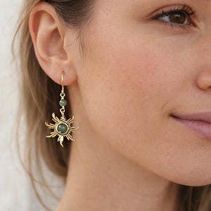 Crystal Sun and Moon Earrings, Dangle Earrings, Wire Wrap Crystal Earrings image 2