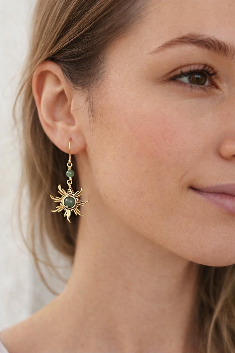 Crystal Sun and Moon Earrings, Dangle Earrings, Wire Wrap Crystal Earrings image 2