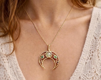Halsketting in de vorm van een halve maan van goud en zilver, vergulde ketting met kristallen, gouden roestvrijstalen ketting