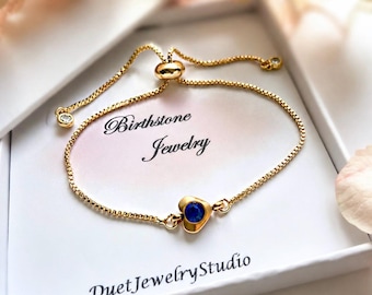 Swarovsky Birthstone Armband, personalisierter Birthstone Schmuck, Gold / Silber verstellbar Armband, Geburtstagsgeschenk für Sie
