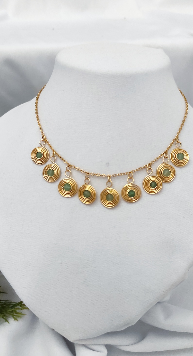 Collana di cristallo con ciondoli a spirale, collana di dichiarazione d'oro, collana Boho, collana in acciaio inossidabile dorato immagine 2