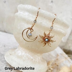 Crystal Sun and Moon Earrings, Dangle Earrings, Wire Wrap Crystal Earrings image 6