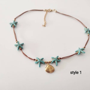 Turquoise Sea Star Shell Choker, Beaded Choker, Beach Necklace with Charm ,Boho Necklace image 3