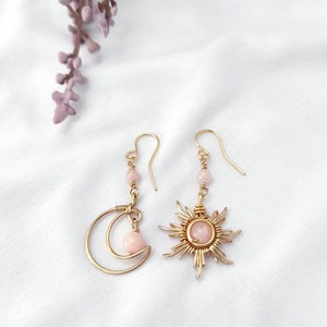 Crystal Sun and Moon Earrings Dangle Earrings Wire Wrap - Etsy