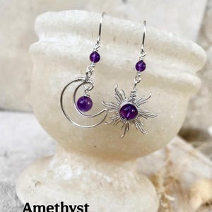Crystal Sun and Moon Earrings, Dangle Earrings, Wire Wrap Crystal Earrings image 11