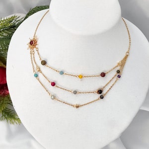 Sun Necklace, Crystal Necklace,Gold Stainless Steel Layered Necklace, Multi Chain Necklace image 4