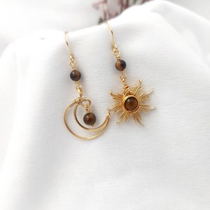 Crystal Sun and Moon Earrings, Dangle Earrings, Wire Wrap Crystal Earrings image 5