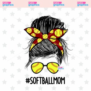 Softball Mom Red Messy Bun PNG, Sublimation PNG, PNG Image