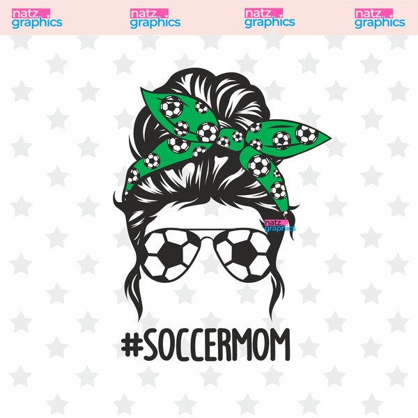 Soccer Mom Green Messy Bun PNG, Sublimation PNG, PNG Image