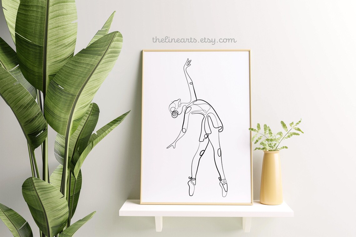 Dancing Ballerina Line Art Ballet Dancer Wall Decor Simple Etsy